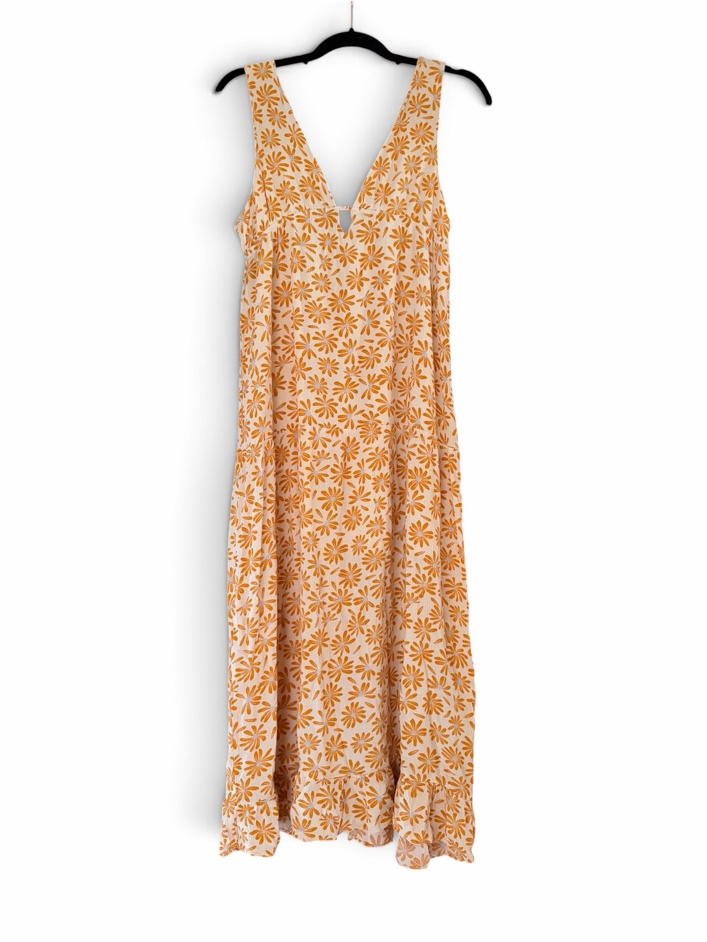 Love Tree Sleeveless Floral Midi Length Dress in White and Orange Size L